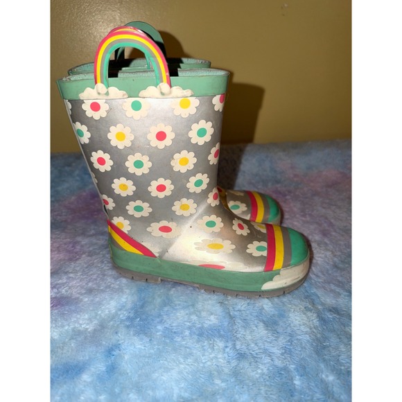 Western Chief Other - Western Chief Kids Silver Daisy Floral Rainbow Waterproof Rain Boots Size 12